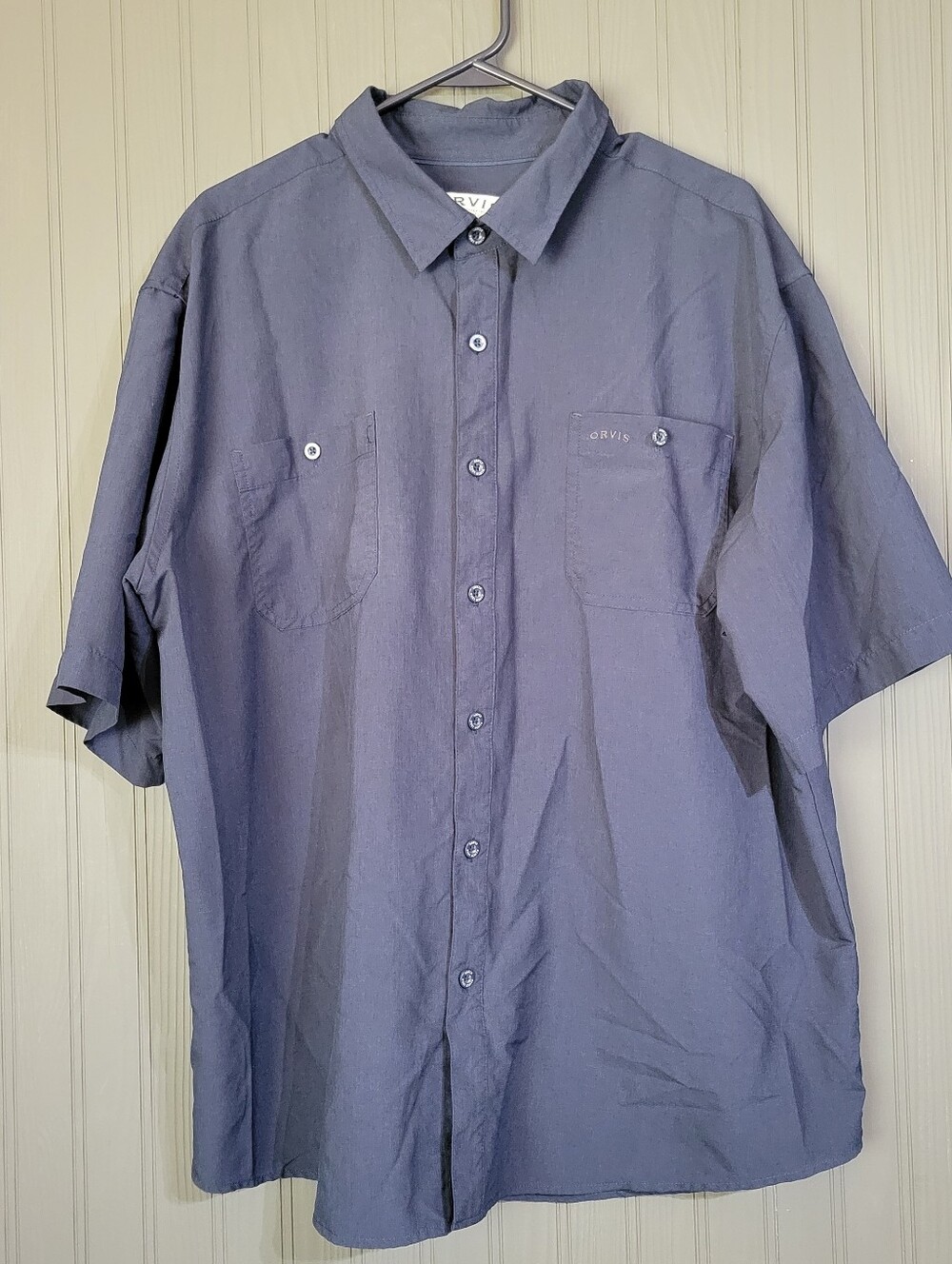 Orvis Classic Collection Short Sleeve Button Down Shirt Pockets Blue Men's 2XL
